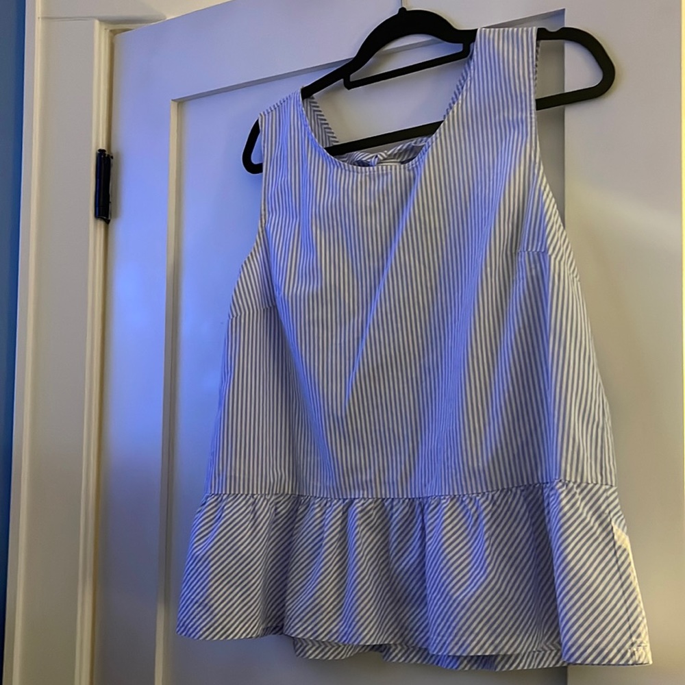 Jcrew Factory light blue and white striped sleeveless Peplum top